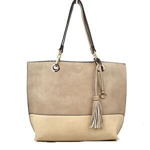 2N1 Two-tone Tassel Tote with Pouch